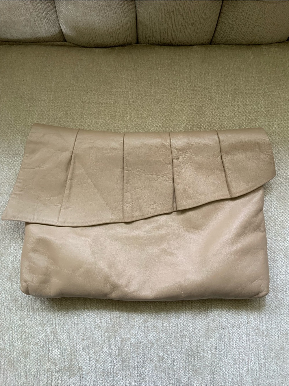 Soft Fold-Over Leather Clutch in Taupe